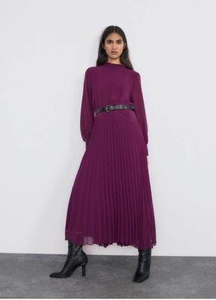 Шикарна довга сукня zara, р. м-l, плаття, довга сукня пліссе і ремінь в тон сукні в комплекті1 фото