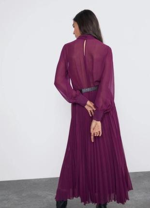 Шикарна довга сукня zara, р. м-l, плаття, довга сукня пліссе і ремінь в тон сукні в комплекті4 фото
