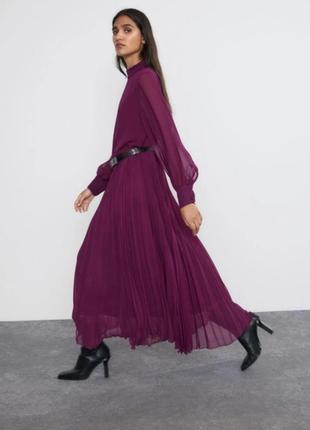 Шикарна довга сукня zara, р. м-l, плаття, довга сукня пліссе і ремінь в тон сукні в комплекті3 фото