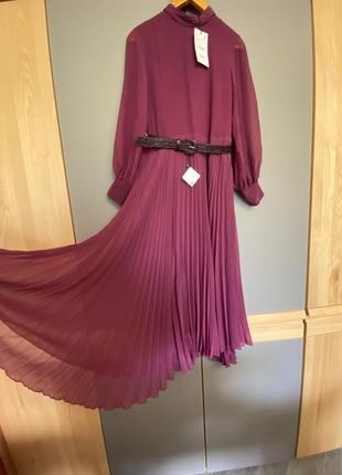 Нова шикарна довга сукня zara, р. м-l, плаття, довга сукня пліссе і ремінь в тон сукні в комплекті6 фото