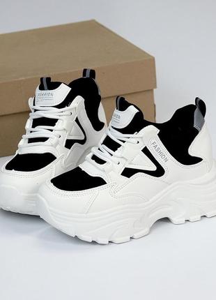 Снікерси екошкіра чорні, білі