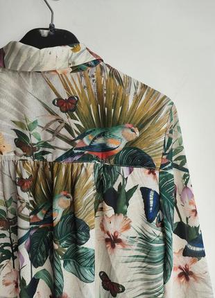 Рубашка летняя с бабочками цветами блуза нарядная7 фото