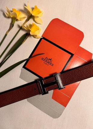 Ремень в стиле hermes хермес двусторонний 3,5см материал кожа фурнитура металл, укорачивается, производитель туречки.1 фото