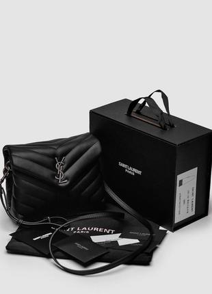 Женская сумка в стиле saint laurent toy loulou in quilted leather black/silver premium.