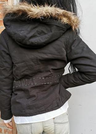 Куртка демисезонная коттон с капюшон мех потертости рваная бохо influence накладной карман6 фото