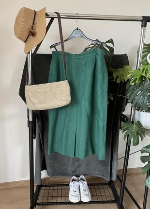 Австрийская миди зеленая юбка лен винтаж1 фото