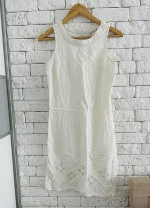 Платье белое из льна с кружевом, льняное платье