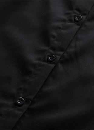 Чорна сорочка у школу мінімалістична 7301 рубашка оверсайз з карманом короткі рукави чорна форма3 фото