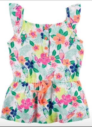 Футболка майка для девочки туника топ картерс carters цветочный принт неон