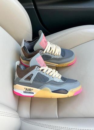 Классные женские кроссовки air jordan 4 retro x off white grey pink цветные