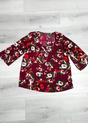 Бордовая блуза в цветочный принт2 фото