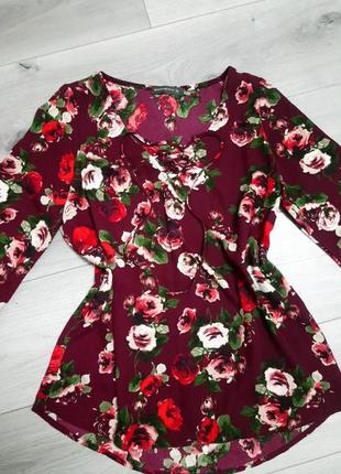 Бордовая блуза в цветочный принт7 фото
