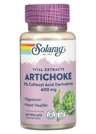 Артишок 300 мг solaray artichoke leaf extract для здоров'я печінки та серця 60 рослинних капсул2 фото