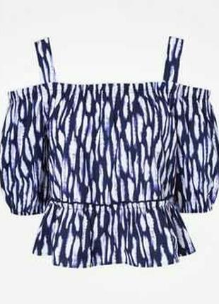 Бавовняна блуза в принт з відкритими плечима #51#