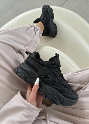 Базовые легкие кроссовки из эко кожи и сетки черного цвета2 фото