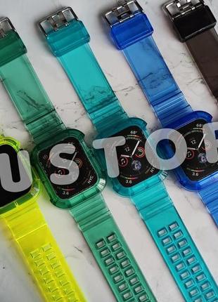 Ремешок neon color bumper на apple watch 7 8 9 45 mm прозрачный черный2 фото