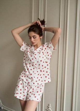 Комплект пижама натуральная муслин рубашка и шорты 8 цветов