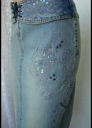 Юбка женская миди джинс декор вышивка бренд river island р.42-44 2240а