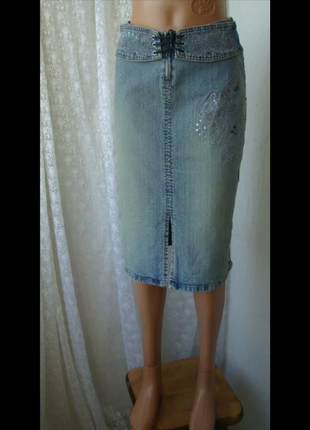 Юбка женская миди джинс декор вышивка бренд river island р.42-44 2240а2 фото