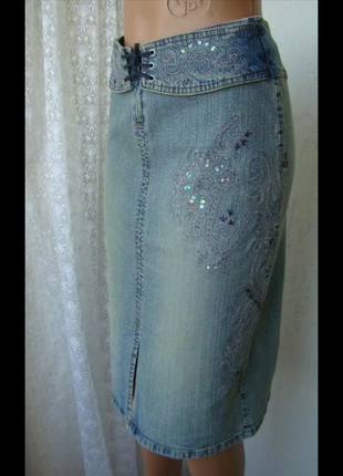 Юбка женская миди джинс декор вышивка бренд river island р.42-44 2240а5 фото