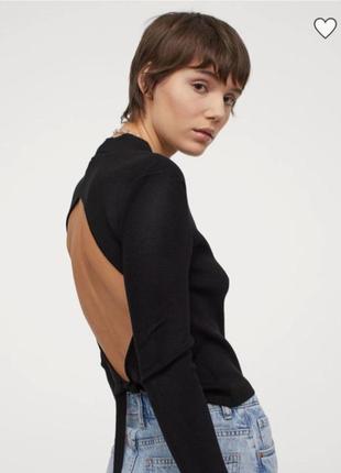 Топ черный трикотажный с открытой спиной h&m