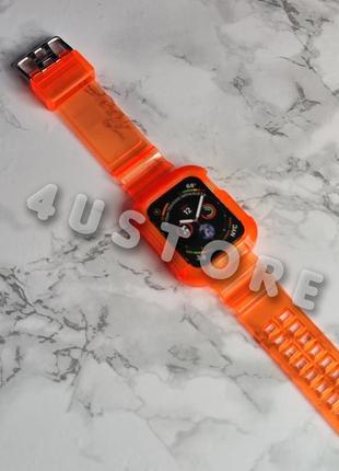 Ремешок neon color bumper на apple watch 7 8 9 45 mm прозрачный яркий оранжевый