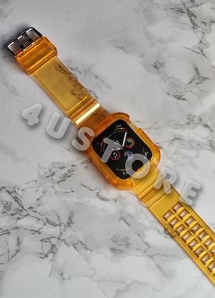 Ремешок neon color bumper на apple watch 7 8 9 45 mm прозрачный яркий жёлтый