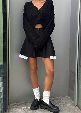 Льяная юбка мини с коттоновыми вставками под офисный стиль.3 фото
