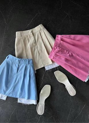 Льяная юбка мини с коттоновыми вставками под офисный стиль.7 фото