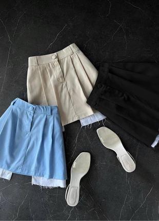 Льяная юбка мини с коттоновыми вставками под офисный стиль.8 фото