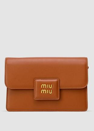 Женская кожаная сумка 👜 miumiu shoulder leather bag brown4 фото