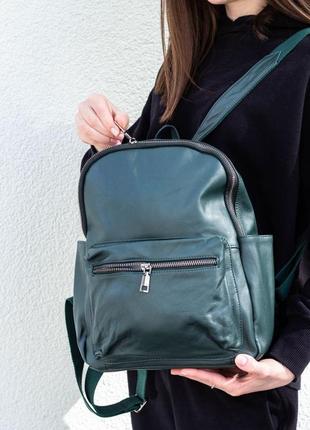 Женский стильный и качественный рюкзак из натуральной кожи зеленый5 фото