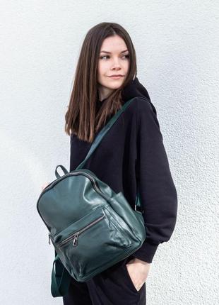 Женский стильный и качественный рюкзак из натуральной кожи зеленый4 фото