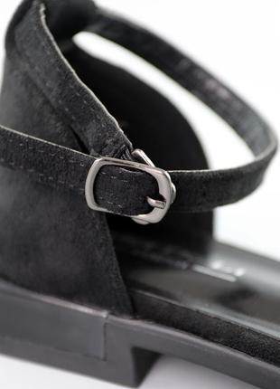 Стильные черные женские босоножки на низком каблуке, замшевые,натуральная замша-женская обувь лето6 фото