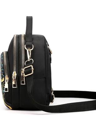 Рюкзак сумка чорна з рослинним принтом8 фото