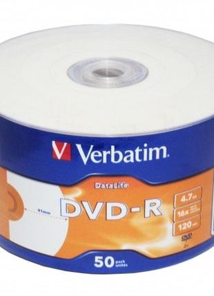 Диск dvd-r 4.7gb 16x 50рсs verbatim matt silver cake (код 16176)