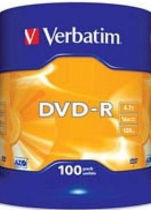 Диск dvd-r 4.7gb 16x 100pcs verbatim matt silver cake (код 15042)