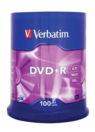 Диск dvd+r 4.7gb 16x 100pcs verbatim matt silver cake (код 15041)