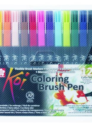 Набір маркерів koi coloring brush pen, 12кол., sakura