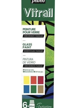 Набір вітражних фарб по склу vitrail 6 кольорів по 20 мл pebeo