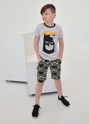 Комплект для мальчика футболка+ шорты бэтмен полотно: футболка 100% хлопок шорты-двунитка размеры: 92-98 104-110 122-128 128-1341 фото