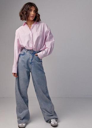 Женская рубашка в стиле oversize в полоску - розовый цвет, s/m (есть размеры)3 фото