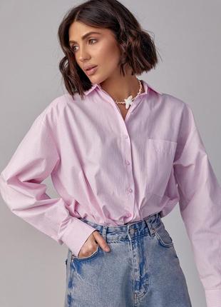 Женская рубашка в стиле oversize в полоску - розовый цвет, s/m (есть размеры)5 фото