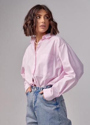Женская рубашка в стиле oversize в полоску - розовый цвет, s/m (есть размеры)7 фото