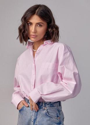 Женская рубашка в стиле oversize в полоску - розовый цвет, s/m (есть размеры)6 фото