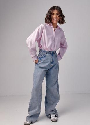 Женская рубашка в стиле oversize в полоску - розовый цвет, s/m (есть размеры)8 фото