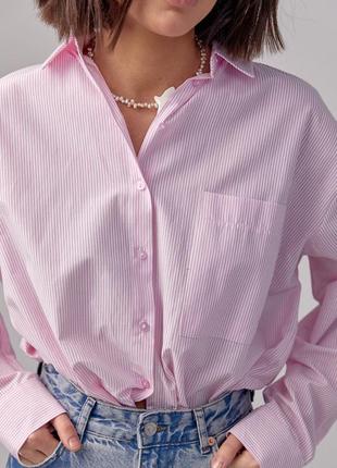 Женская рубашка в стиле oversize в полоску - розовый цвет, s/m (есть размеры)4 фото