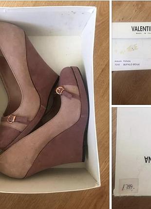 Красивые, стильные туфли на танкетке, пудровые  туфли на платформе