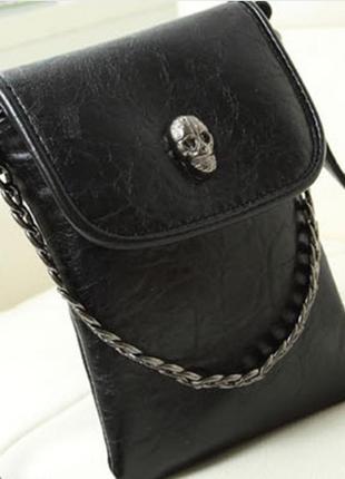 Жіноча сумочка з черепом чорна через плече