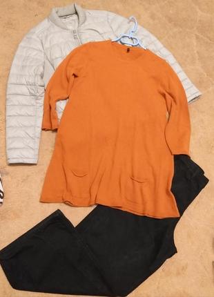 Свитер туника шерсть 80% с кармашками benetton